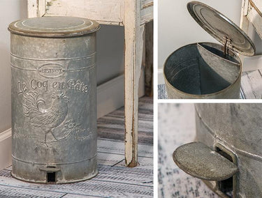 Metal Rooster Galvanized Trash Bin - The Fox Decor